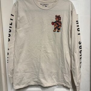 Riot Society Beige Long Sleeve Shirt with Bear Graphic